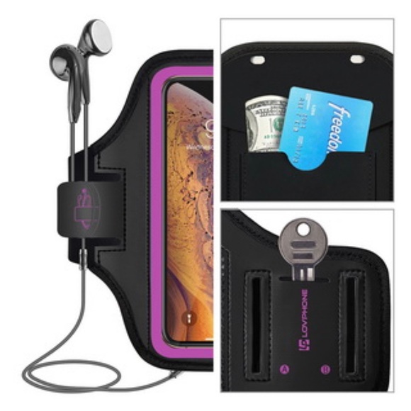 LOVPHONE Sports Armband for IPhones. Holds Key, Earbuds & Card. Rosy/Black. NEW! - Picture 5 of 15